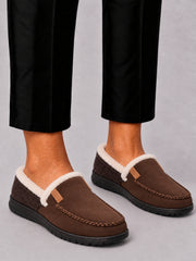 Warm Wool Blend Winter Loafer Slippers with Sturdy Sole for Men