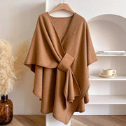 Windproof Oversized Cape Poncho with Open Front and V-Neck for Women