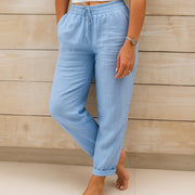 Women's Airy Casual Linen Pants with Elastic Waistband and Side Pockets