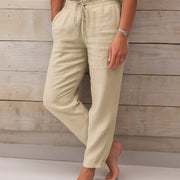 Women's Airy Casual Linen Pants with Elastic Waistband and Side Pockets