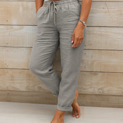 Women's Airy Casual Linen Pants with Elastic Waistband and Side Pockets