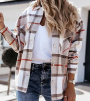 Women's Brushed Plaid Shacket with Chest Pockets and Button Front