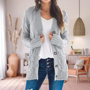 Women's Casual Cable Knit Cardigan with Button Front and Patch Pockets