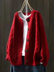 Women's Oversized Cable Knit Cardigan Sweater with Button Front and Ribbed Hem