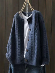 Women's Oversized Cable Knit Cardigan Sweater with Button Front and Ribbed Hem