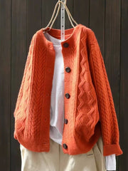 Women's Oversized Cable Knit Cardigan Sweater with Button Front and Ribbed Hem
