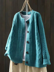 Women's Oversized Cable Knit Cardigan Sweater with Button Front and Ribbed Hem