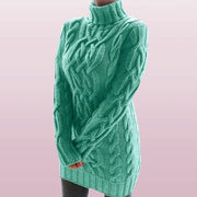 Women's Cozy Cable-Knit Turtleneck Autumn Winter Mini Dress with Ribbed Cuffs