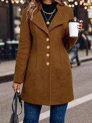 Women's Tailored Quilted Coat with Lapel Collar and Button Front