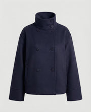 Women's Cropped Wool Blend Jacket with High Collar and Button Placket