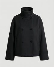 Women's Cropped Wool Blend Jacket with High Collar and Button Placket