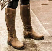 Women's Knee-High Waterproof Leather Boots with Buckle Closure