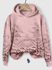 Women's Cropped Lace Hoodies with Floral Embroidery