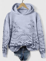 Women's Cropped Lace Hoodies with Floral Embroidery