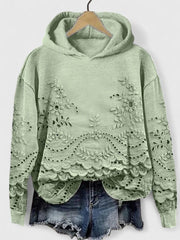 Women's Cropped Lace Hoodies with Floral Embroidery