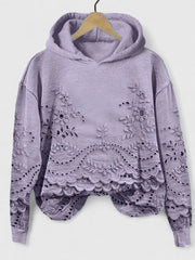 Women's Cropped Lace Hoodies with Floral Embroidery