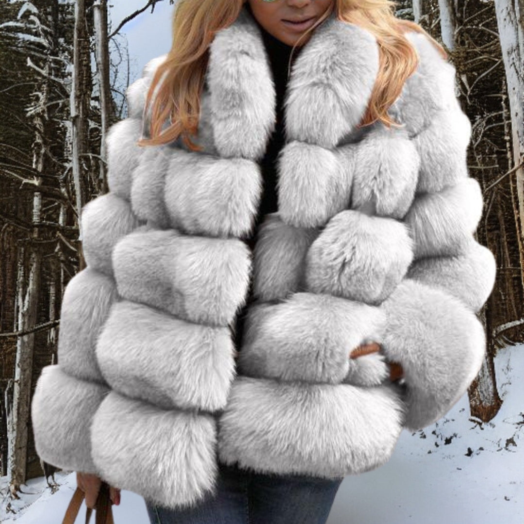 Women's Cropped Plush Faux-Fur Winter Evening Jacket with Oversized Collar