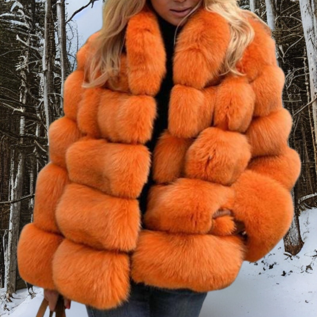 Women's Cropped Plush Faux-Fur Winter Evening Jacket with Oversized Collar