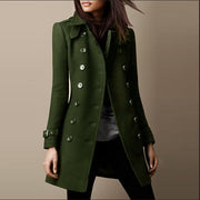 Structured Double-Breasted Coat with Signature Buttons for Women