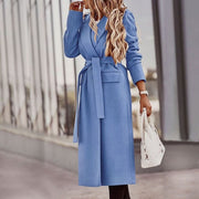 Women's Draped Trench Jacket with Belted Waist and Side Pockets