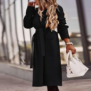 Women's Draped Trench Jacket with Belted Waist and Side Pockets