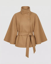 Women's Elegant Belted Wool Jackets with Wide Sleeves