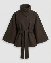 Women's Elegant Belted Wool Jackets with Wide Sleeves