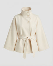 Women's Elegant Belted Wool Jackets with Wide Sleeves
