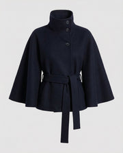 Women's Elegant Belted Wool Jackets with Wide Sleeves