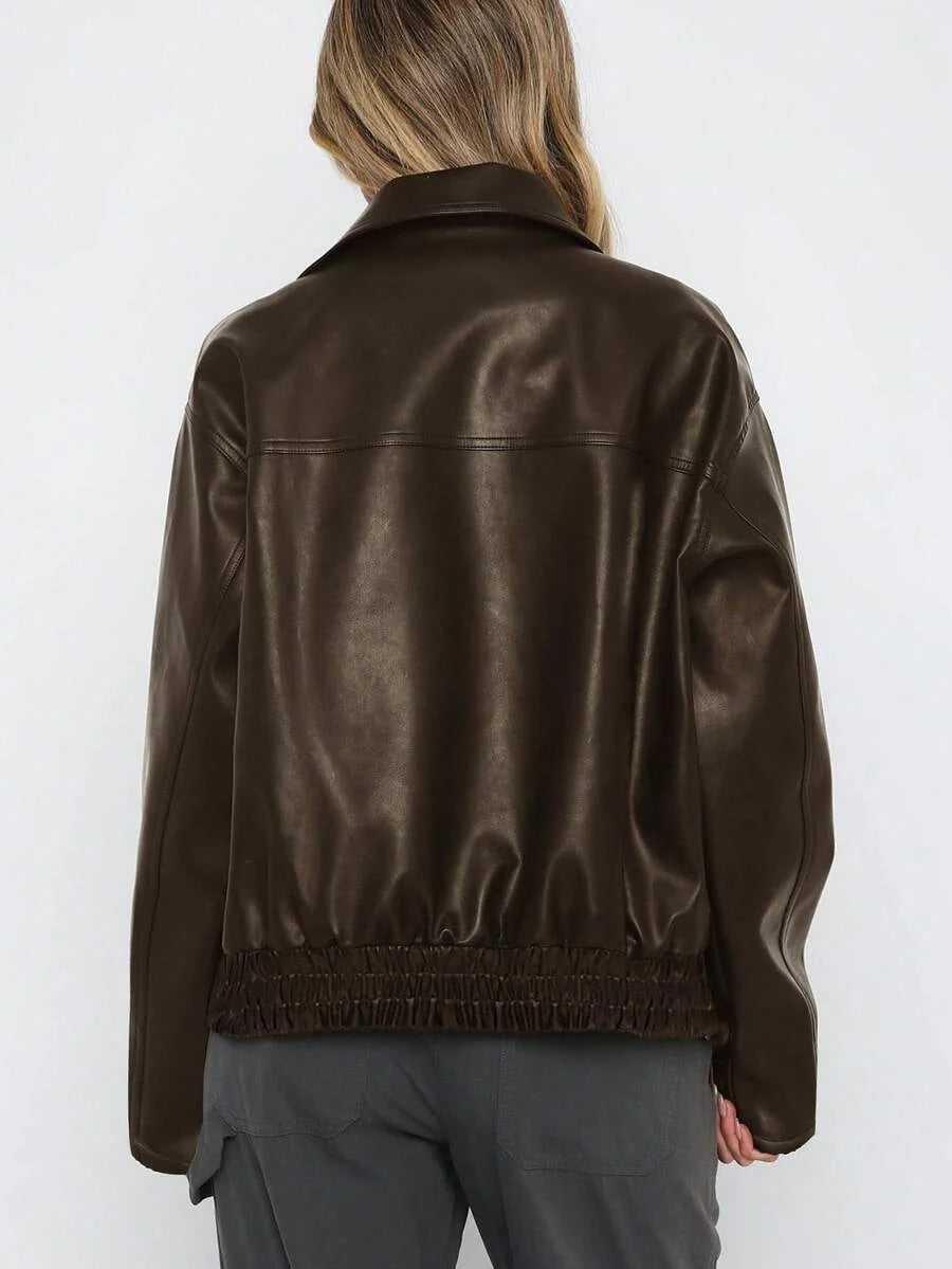 CLEMENCE - OVERSIZED WIDE COLLAR FAUX LEATHER JACKET 12