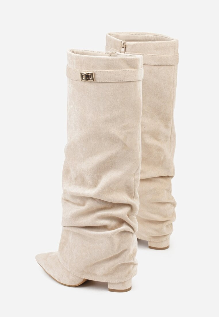 Marzella Slouch Boots beige – trendy slouch boots dames (viral-style) met pointed toe en lage hak


