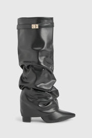 Women's Elegant Ruched Suede Knee-High Boot with Pointed Toe Style