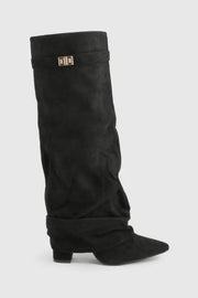 Women's Elegant Ruched Suede Knee-High Boot with Pointed Toe Style