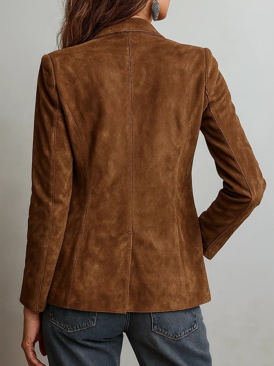 Aria | Women's Faux Suede Tailored Single-Breasted Cardigan Blazer 2
