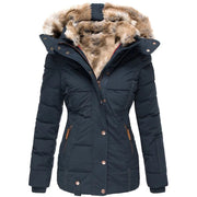 Women's Insulated Winter Jacket with Faux Fur Hood and Trim