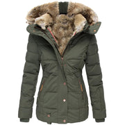 Women's Insulated Winter Jacket with Faux Fur Hood and Trim
