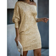 Women's Fitted Party Dress with Sequin Contrast for Festive Occasions