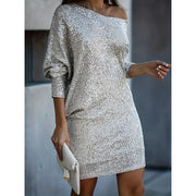 Women's Fitted Party Dress with Sequin Contrast for Festive Occasions