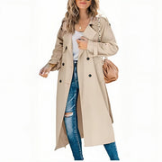 Women's Loose Polyester Trench Coat with Double-Breasted Front