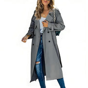 Women's Loose Polyester Trench Coat with Double-Breasted Front