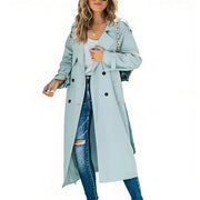 Women's Loose Polyester Trench Coat with Double-Breasted Front