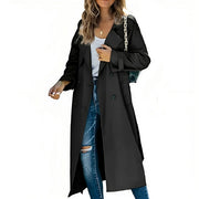 Women's Loose Polyester Trench Coat with Double-Breasted Front
