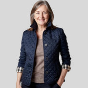 Women's Fitted Quilted Jacket with Lapel Collar for Cold Weather