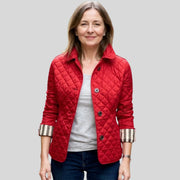 Women's Fitted Quilted Jacket with Lapel Collar for Cold Weather