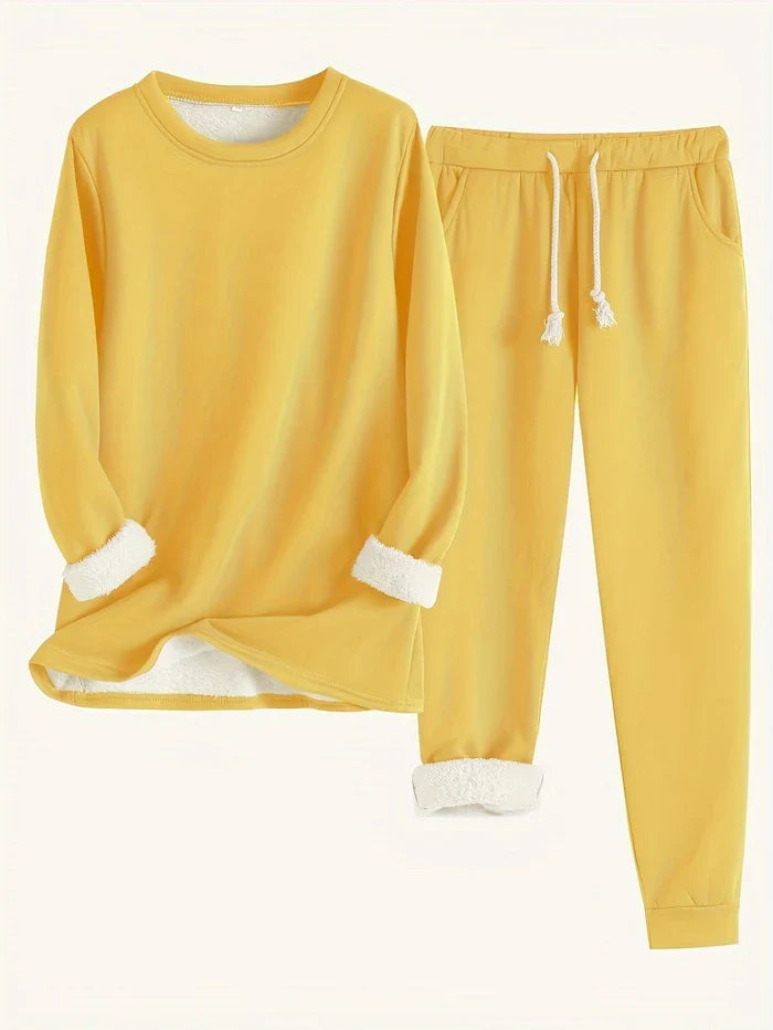 Women's Fleece-Lined Thermal Winter Set with Drawstring Joggers