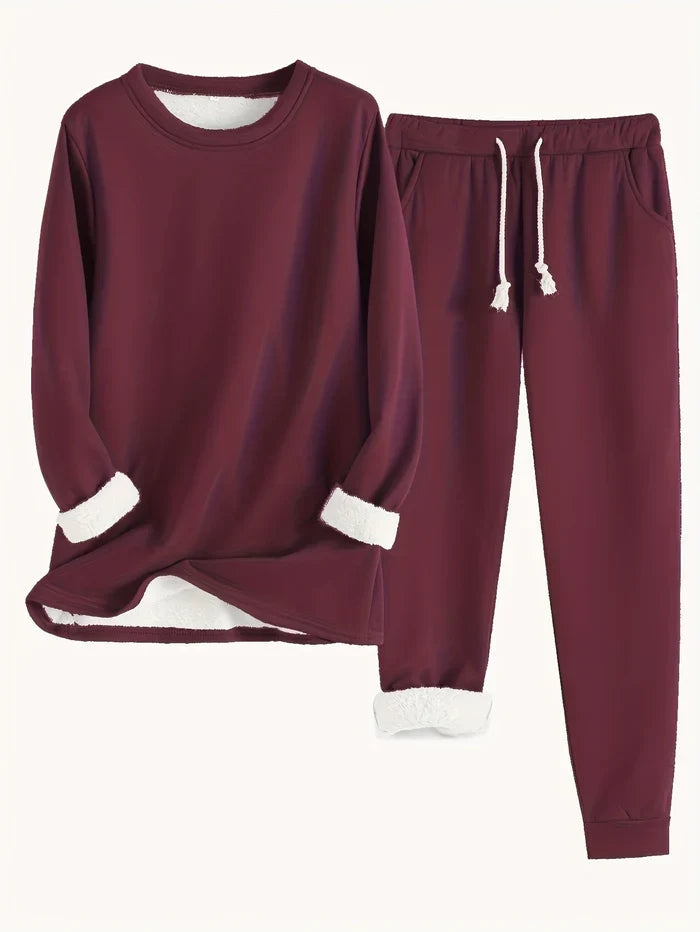 Women's Fleece-Lined Thermal Winter Set with Drawstring Joggers