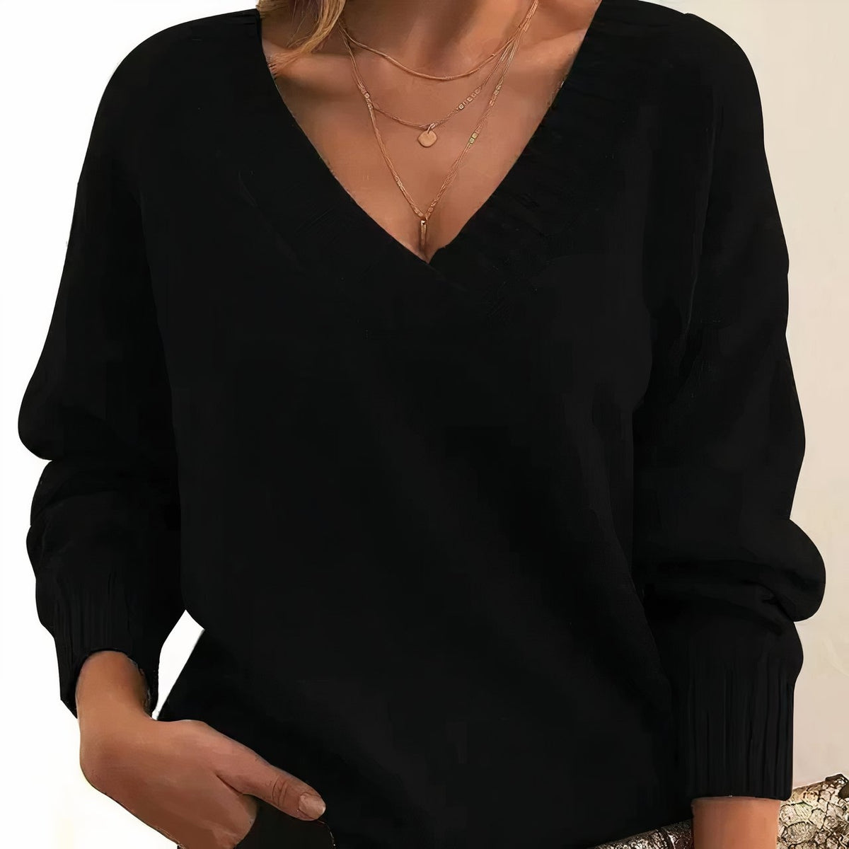 Grace | Women's V-Neck Long Sleeve Cashmere Blend Knit Sweater 0