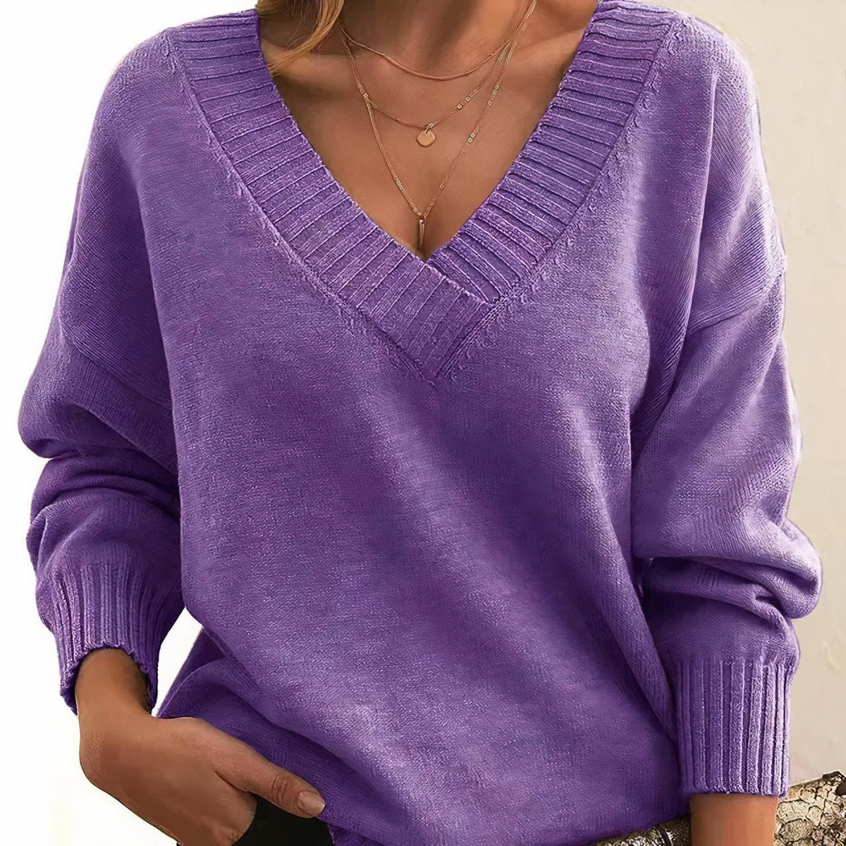Grace | Women's V-Neck Long Sleeve Cashmere Blend Knit Sweater 9