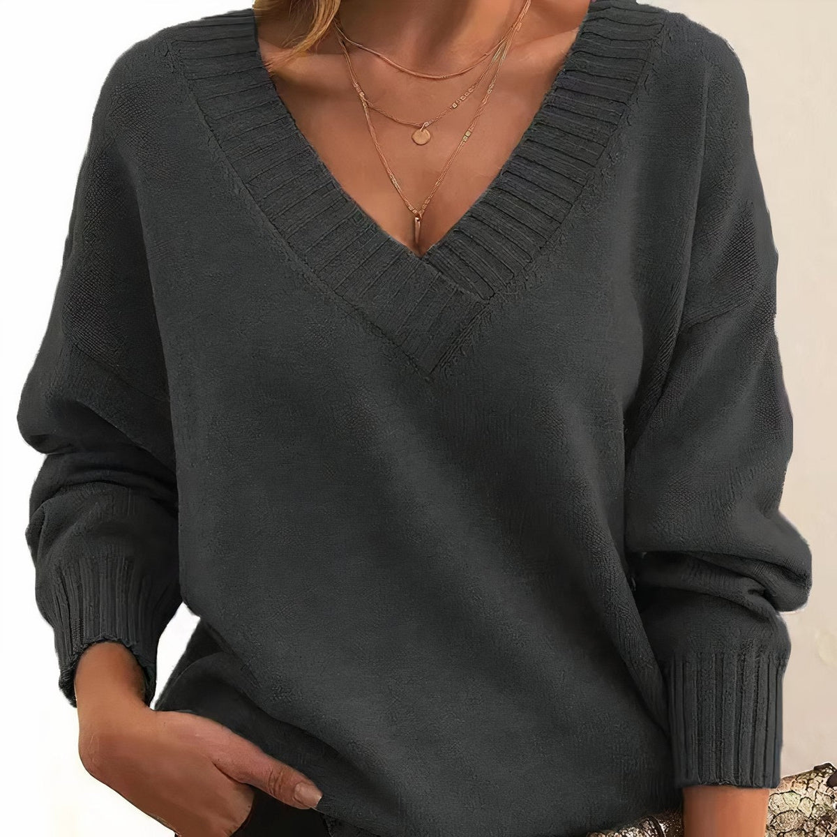 Grace | Women's V-Neck Long Sleeve Cashmere Blend Knit Sweater 2
