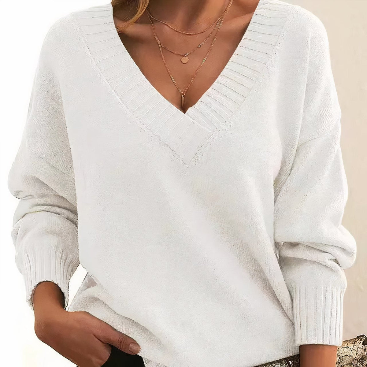 Grace | Women's V-Neck Long Sleeve Cashmere Blend Knit Sweater 8